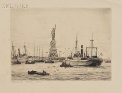 Reynolds Beal (American, 1867-1951) New York Harbor View with the Statue of Liberty